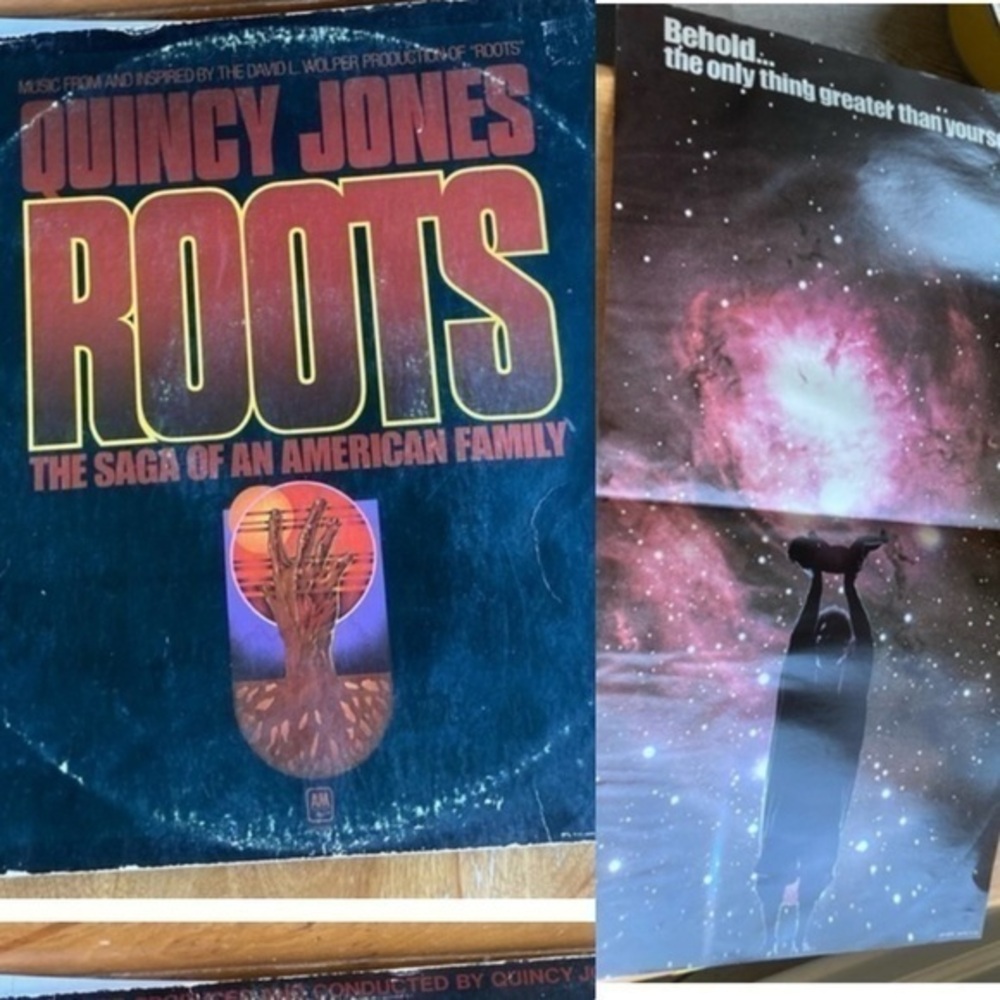 ROOTS SOUNDTRACK by Quincy Jones INCLUDES PROMO POSTER OF MAN HOLDING BABY